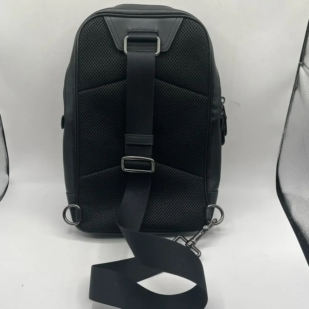 Coach C2932 Graham Signature Canvas Leather Black Gray Crossbody Sling Bag